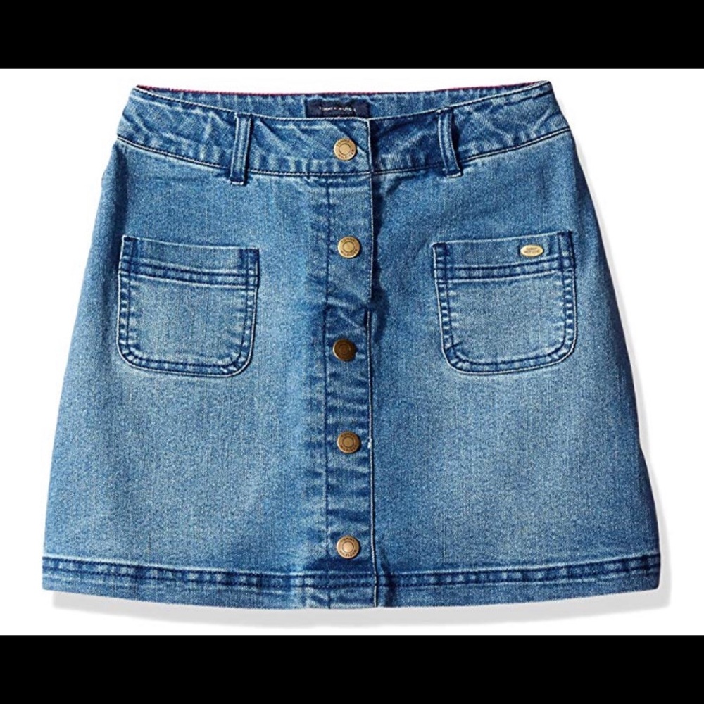 NWT Tommy Hilfiger Girl Denim Mini Skirt with front button closure Size Large
